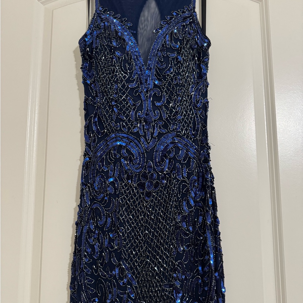 Primavera Couture Blue Sequin Sheath Dress